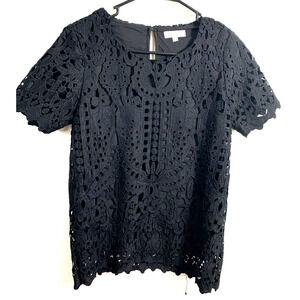 Darling Women Size XS Black Lace Lined Eyelet Short Sleeve T Shirt